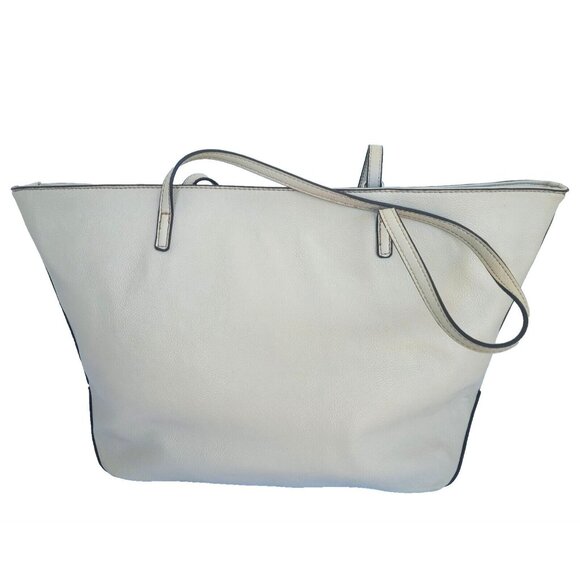 Nine West White Double handle Tote Cream Buckle Accents Pebbled Vegan Leather - Picture 2 of 15